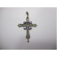 Sterling silver pendant 925 Hallmarked Cross Theme purple zircon stone 9.70 Gram